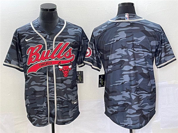 Men's Chicago Bulls Blank Gray Camo Cool Base Stitched Baseball Jersey